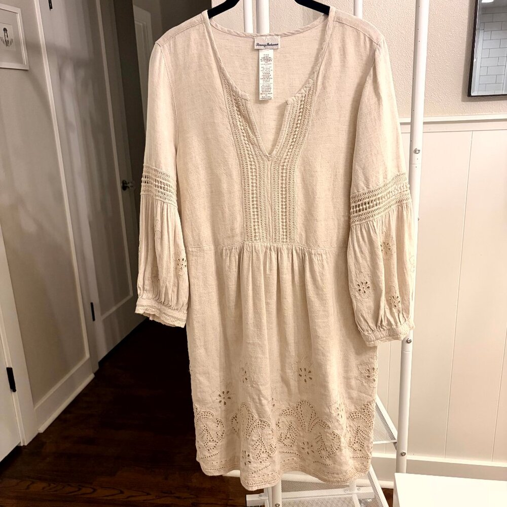 Tommy Bahama St. Lucia Linen-Blend Split-Neck Coverup Dress in Twill Size S